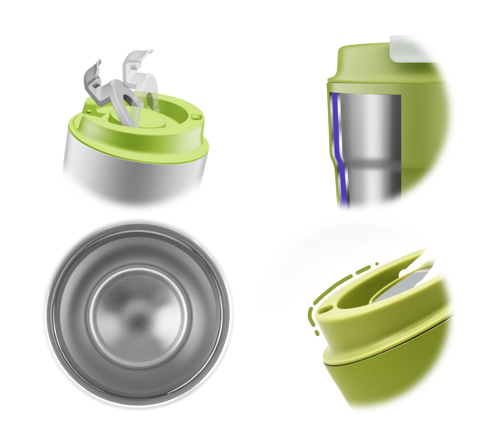 Non-Vatican Coffee Mug Details - Flip Cover, Double-Layer Vacuum, and Ergonomic Drinking Mouth