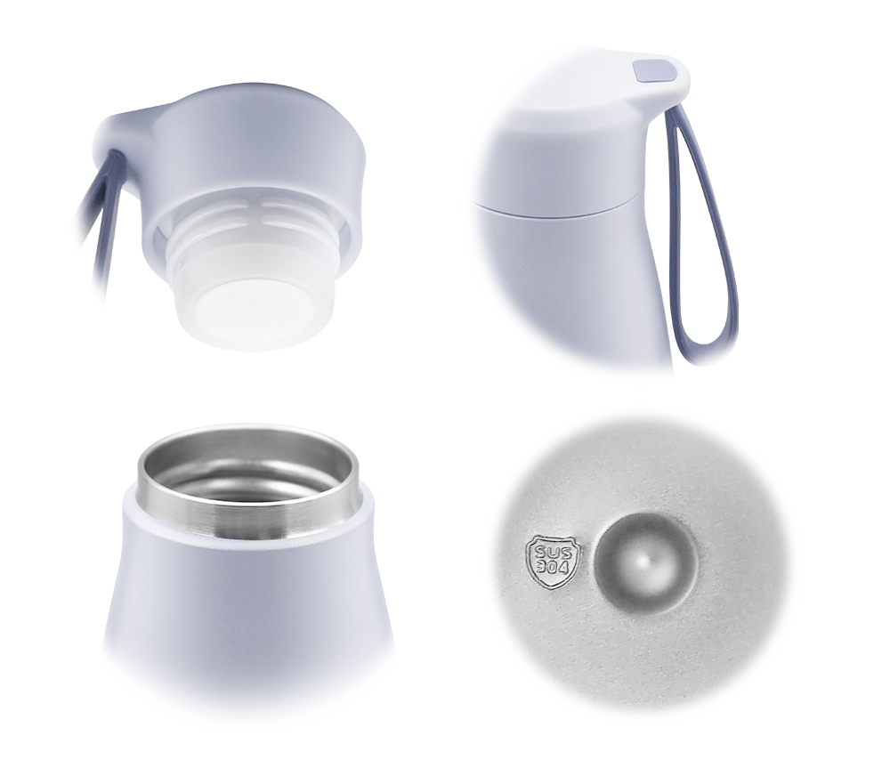 Jane 300ML Water Bottle Details - Silicone Carrying Strap and Powder Coating Finish