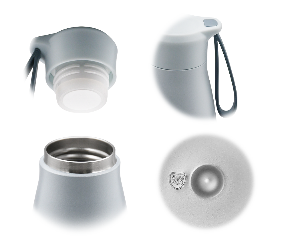 Jane Water Bottle Details - Silicone Carrying Strap and Powder Coating Finish